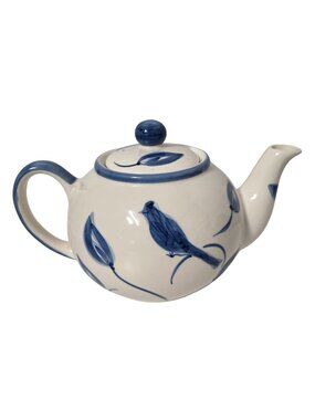 April Cornell 2000 Blue Bird Floral Ceramic Teapot Made in Thailand